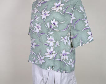 80er Vintage Mint Grüne Blümchen Bluse / Size Large