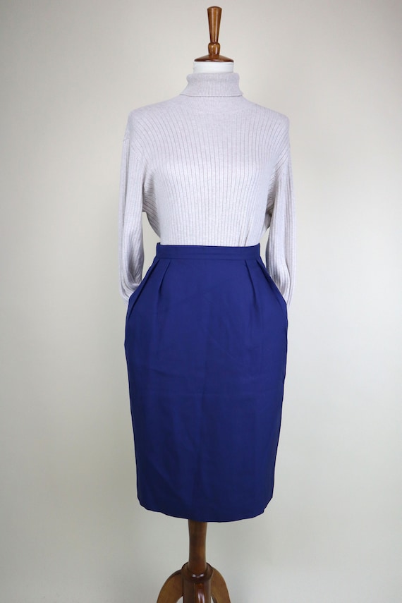 Jupe crayon bleu fonce des annees 80 jupe secretaire vintage cheville taille moyenne 28 pouces Etsy France