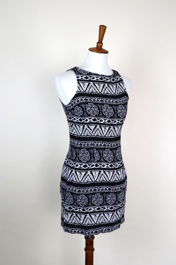 90's Geometric Mini Wiggle Dress / Tight Fitted B… - image 2