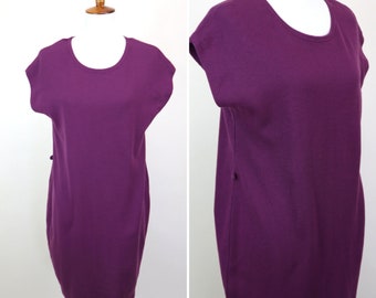 80's Vintage Purple Knitted Dolman Sleeve Shift Dress / Comfy Stylish Frock / Pegged Knit Dress / Size Medium to Large
