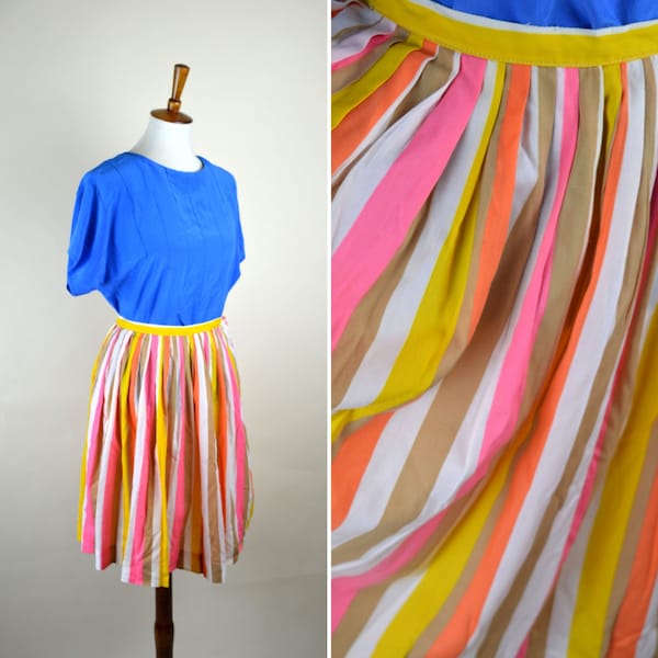 50's Pink Striped A-line Pleated Skirt / Darling Light Academia School Girl Skirt / Girl's Size 6 / Women's XXSmall  / 23" Waist