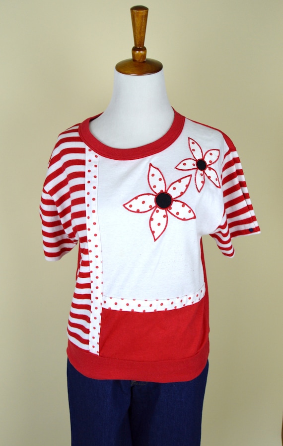 80's Red and White Casual Rockabilly Sweater Top … - image 2