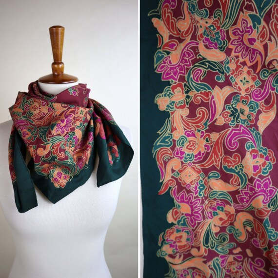 70's Fall Floral Purple and Red Square Fashion Sc… - image 1