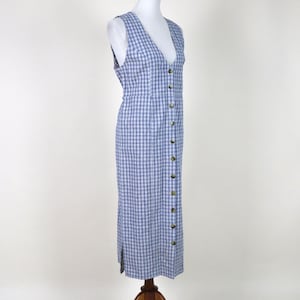 90's Blue Checkered Plaid Grunge Pinafore Dress / Size Small