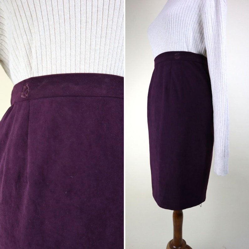 90's Dark Purple Fitted Wiggle Pencil Skirt / Dark Academia Fall Witchy Secretary Skirt / Women's Size Small to Medium / 28 Inch Waist image 1