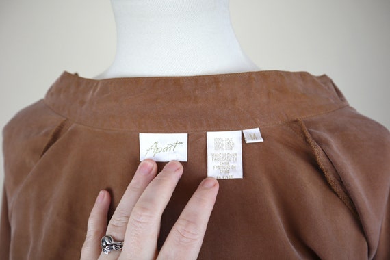 90's Brown Silk Oversized Dressy Blouse / Beaded … - image 3