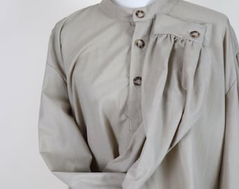 Vintage Beige Schlichte Baumwolle Langarm Loose Fit Shirt / Größe 3X