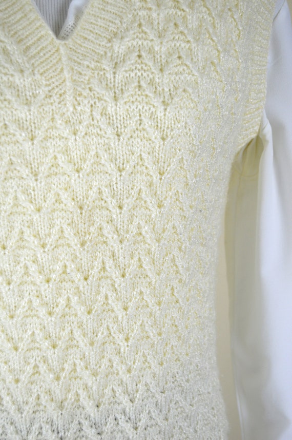 Vintage 70's Chevron Knit Cream Pullover Sweater … - image 3