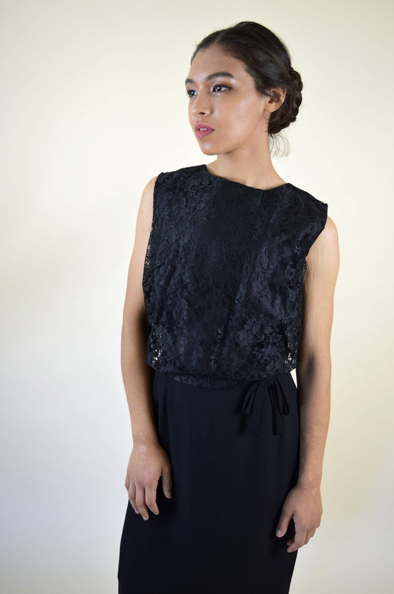 Vintage 50's Black Lace Cocktail Wiggle Dress / L… - image 7