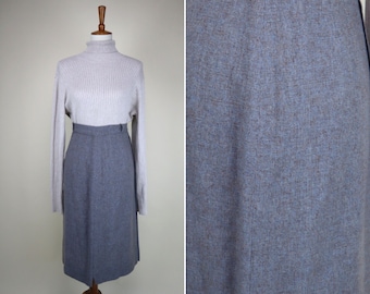 60's Blue Gray Academia Tweed Secretary Skirt / Women's Size Large / 32 Inch Waist