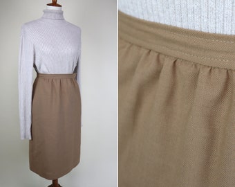 70's Tan Brown Secretary Skirt / Light Academia Evan Picone Fall Winter Pencil Skirt / Women's Size Small / 26 inch Waist
