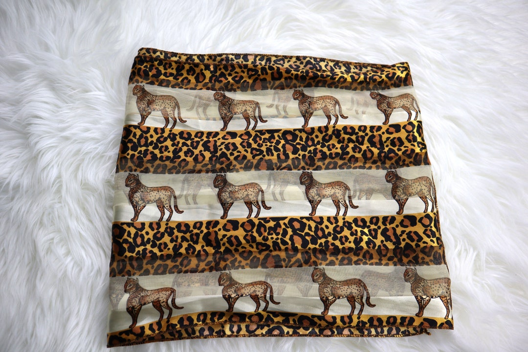 Vintage Long Leopard Print Neck Scarf / Semi Sheer Safari Animal