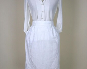 80er Jahre Vintage Sekretär Bleistiftrock in Ivory / Größe Small to Medium