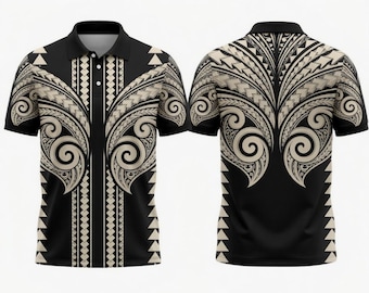 Polo tribal polinesio para hombre, camisa de golf con diseño de tatuaje maorí, top geométrico Koru negro, ropa informal samoana para vacaciones