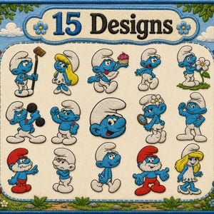 Blue Smurf  Machine Embroidery Design Bundle, 15 Cute Cartoon Elf Character Embroidery Designs, Fantasy Elf Embroidery Files