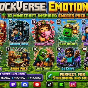 Blocky Pixel Emote Pack、10種類のゲーマーTwitchサブバッジ、ストリーマーDiscordアイコン、Cube Worldドラゴン絵文字セット、ゾンビステッカーバンドルのダウンロード