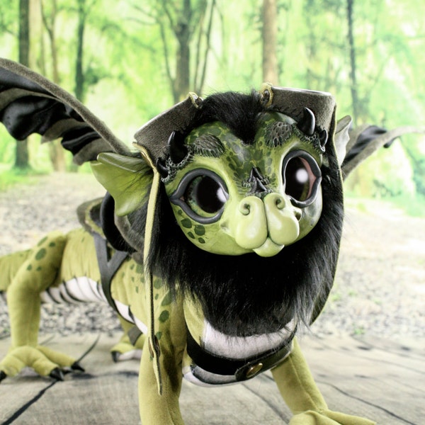 Reserved ~ Fantasy Animal Art Doll Green Dragon ~ "Loki"