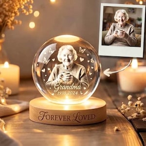 Custom Photo Memorial Night Light, Mom Loss Crystal Ball Light, Personalized Remembrance Keepsake, Sympathy Gift