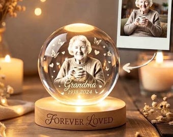 Lámpara nocturna conmemorativa personalizada con foto, lámpara de bola de cristal para recordar a una madre fallecida, recuerdo personalizado, regalo de condolencia