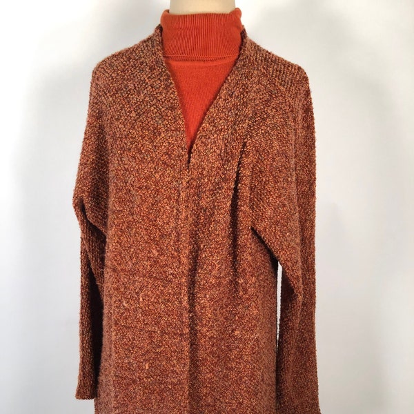 Vintage Susan Lucci Long Sweater Set Medium Women's Rust Red Orange Open Front Duster Jacket with matching Sleeveless Shell Top 2-pieces