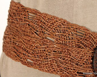 Vintage Susan Riedweg Braided Leather Wide Belt S / M Womens \'90s BOHO Brown Vintage Susan Riedweg Braided Leather Wide Belt S / M Womens  main image 3