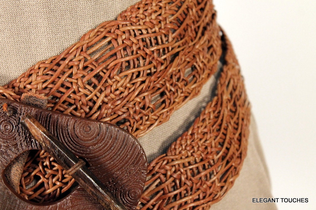 Vintage Susan Riedweg Braided Leather Wide Belt S / M Womens \'90s BOHO Brown Vintage Susan Riedweg Braided Leather Wide Belt Small Medium  main image 4
