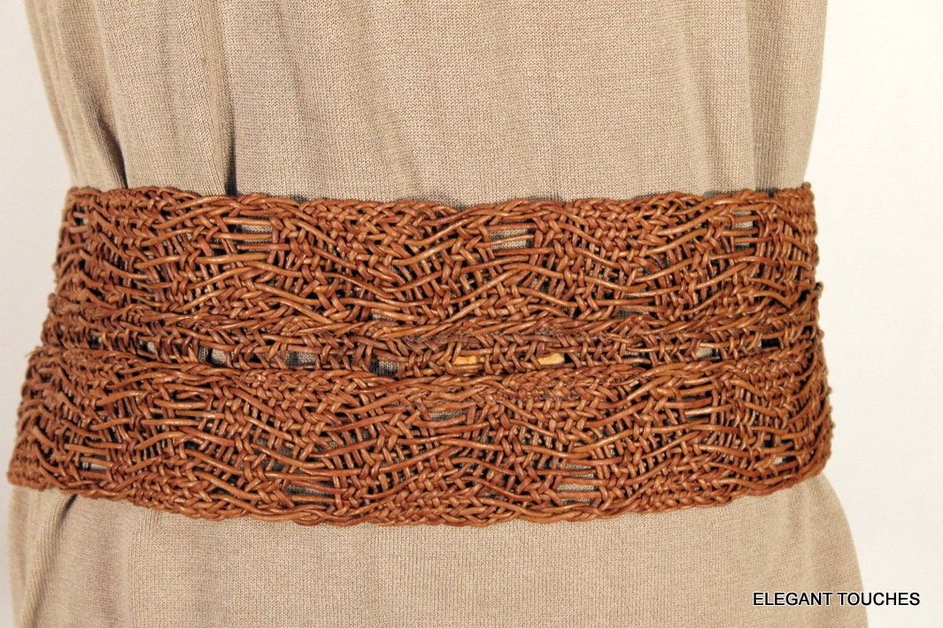 Vintage Susan Riedweg Braided Leather Wide Belt S / M Womens \'90s BOHO Brown Vintage Susan Riedweg Braided Leather Wide Belt S / M Womens  main image 2