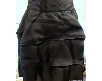 Vintage Kelly Wearstler Black Silk Skirt Size 10 Layered Full Above Knee Party Lined Spandex Waist 30"