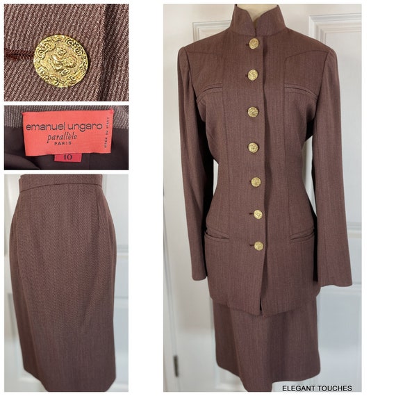 Vintage Emanuel Ungaro Wool Jacket Skirt Suit M W… - image 1