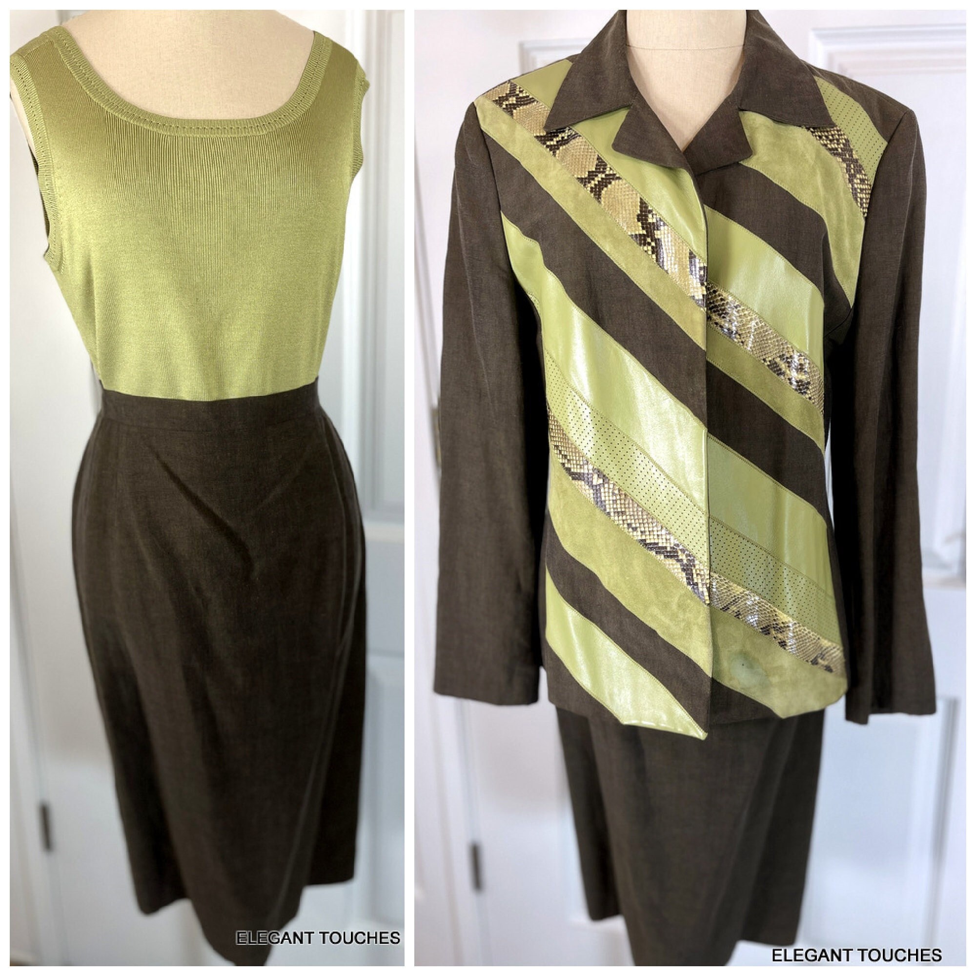 Louis Feraud Women 2 Piece Suit Pencil Skirt & Jacket Blazer Silk Blend 42  10