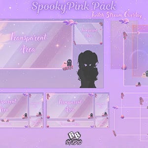 SpookyPink Pack twitch Stream Overlay | VTuber OBS Overlay Pack | Pastel Spooky Cute Ghost | Pink Aesthetic Frames_Candle Moon Clouds 1080p