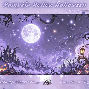 Witchlight Pumpkin Hollow Halloween Twitch Animated BG | VTuber Background Loop | Haunted Castle Graveyard Moonlit Stream Background 4K OBS