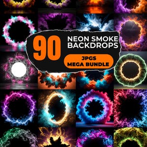 90 Neon Smoke Fire Ring PNG Frames, Glowing Energy Circle Overlays (Digital Download)