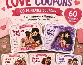 Printable Love Coupons for Couples | 60 Romantic Date Night Ideas (PDF Download)