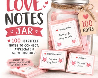 Frasco con 100 Notas de Amor / Regalo Romántico de Aniversario para Parejas (Descarga Instantánea en PDF)
