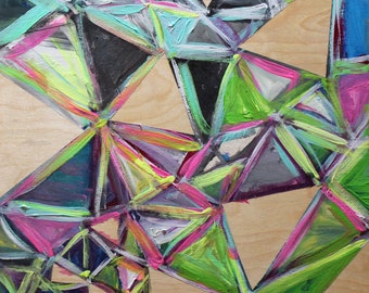 Colorful Abstract Geometric Painting on Wood Panel - Scaffold Series #3