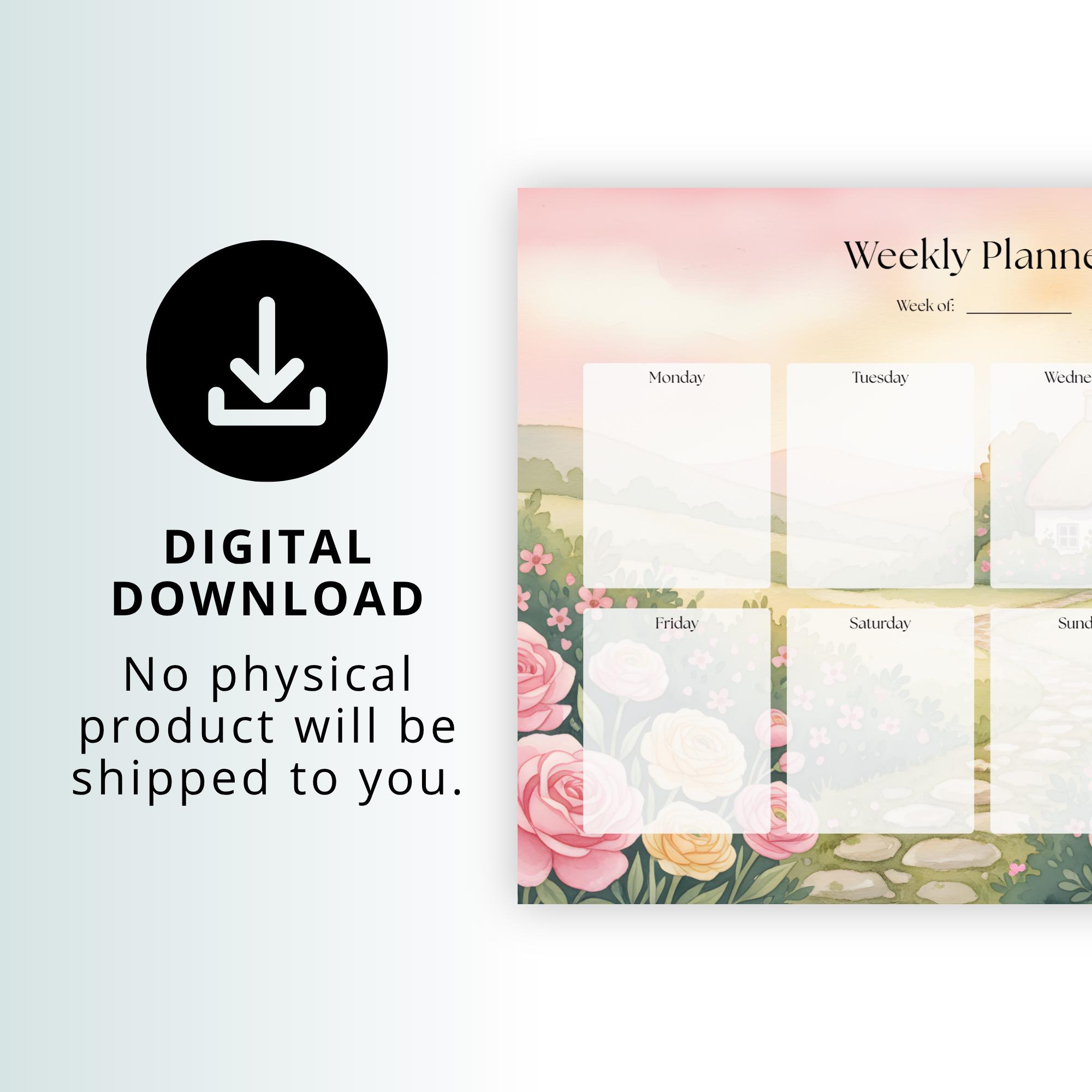 Printable Weekly Planner Floral Cottagecore | US Letter & A4 | Digital ...