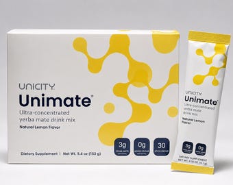 Unicity Unimate Natural Lemon Yerba Mate Drink Mix – 10 Boxes (300 Sticks)