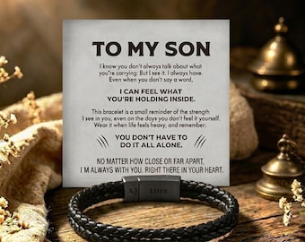 to my son custom engraved braided leather bracelet