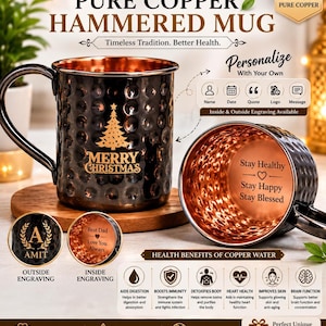 Personalized Black Copper Mug | Custom Inside & Outside Engraving | Hammered Copper Drinking Cup | Name Logo Message Gift for Him Her