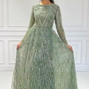 cocktail flowy dresses Glamorous Sweetheart Green Prom Dress Long Evening Gowns With Overskirt