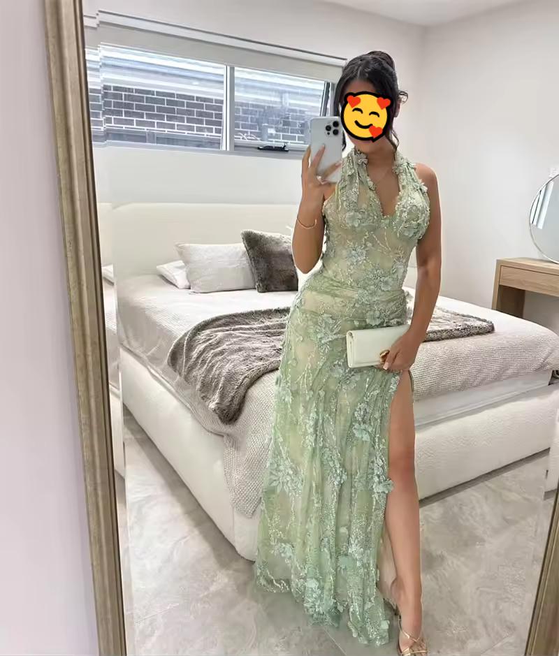 open lace back dress Lime Green Romantic See Through Tulle Ball Gown Prom Dress Formal Dress main image 1