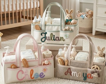 Personalized Baby Diaper Caddy Organizer, Custom 3D Name Woven Nursery Storage, Baby Toy Storage Basket, Baby Shower Gift