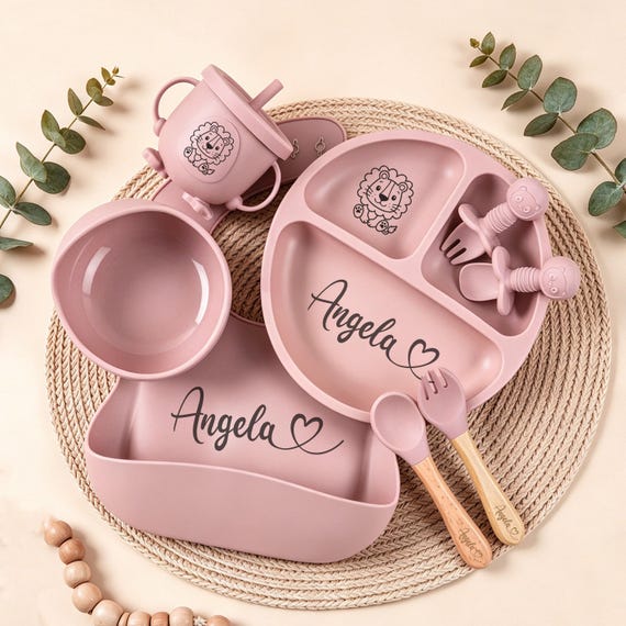 Personalized Silicone Weaning Set,Baby Feeding Set With Name,Weaning Set For Toddler Baby Kids,Custom Baby Plate,Baby Shower Gift,Baby Gift