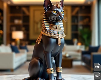 Descarga de la estatua del gato faraón real en formato STL y 3MF de lujo para impresión 3D