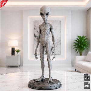 Realistisk Alien STL- och 3MF-fil, Utomjordisk Sci-Fi-karaktär, 3D-utskriftsfil, Samlarfigur, Digital nedladdning