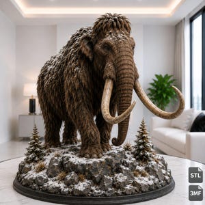 Mammouth laineux réaliste (fichiers STL et 3MF), statue de géant préhistorique, modèle 3D haute définition à imprimer, téléchargement numérique