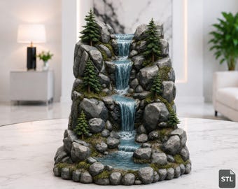 Cascada realista en formato STL y 3MF, paisaje rocoso con cascada, modelo 3D de alta calidad para impresión, descarga digital.