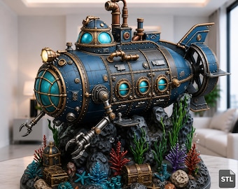 Realistic Steampunk Submarine STL & 3MF File, Underwater Explorer Vessel, High Detail 3D Print Model, Digital Download
