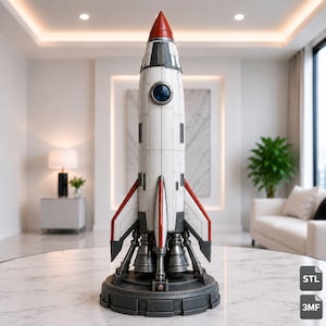 Arquivo STL e 3MF realista de foguete espacial, modelo de exibição de veículo de lançamento, modelo de impressão 3D de alta qualidade, download digital.